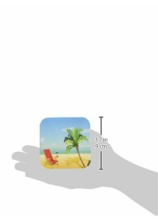 3dRose CST_152538_1 Beach Scene with a Chair and Palm Tree Soft Coasters, Set of 4