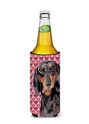 Caroline&#39;s Treasures Sc9276Muk Dachshund Black Tan Hearts Love Valentine&#39;s Day Ultra Beverage Insulators For Slim Cans, Slim Can, Multicolor