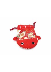 Nb Traditional Japanese Pattern Pouch Bag (Kingyo Kinchaku) (Red) (Small Bag)