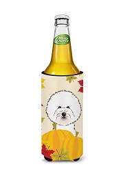 Caroline&#39;s Treasures Bb2023Muk Bichon Frise Thanksgiving Michelob Ultra Beverage Insulator For Slim Cans, Slim Can, Multicolor