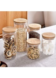 FUFU Bamboo Lid Glass Jars Set -  Stackable Kitchen Canisters Set,Clear Glass Bulk Food Storage Canister for Coffee, Flour, Sugar, Candy, Cookie, Spice,Set of 2 (1200ML)