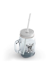 Loud Universe - Pirates Skull Glass Mason Jar with Lid and Straw Navy theme Jack Sparrow Clear Mason Jar Party Giveaways