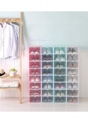 Fheaven Clear Plastic Shoe Storage Transparent Stackable Organizer Box (White 12Pcs)