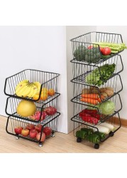 Sszz Stainless Steel Kitchen Rack Metal Utility Shelves, Stackable Vegetable Fruit Baskets Organizer Racks, Floor Multilayer Rolling Cart Storage Racks, White, A