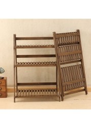 LINGWEI Ladder Design Foldable Wooden Flower Rack Book Shelves Storage Stand Flower Pot Holder 3 floor brown wide stand