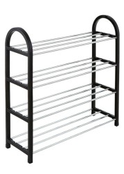 Generic 4-Tier Shoe Tower Rack Black/Silver 58X5X18cm