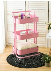 3-Tier Rolling Shelves Metal Cart Organizer Pink 85x45x35centimeter