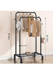 Garment Rack Double Rod Heavy Duty Free-Standing Clothes Rack Multi-Functional Bedroom Hangers Clothing Hanging Stand Organizer Storage Rack with Shoe Shelves, Wheels (32&#39;&#39; Width, Black)