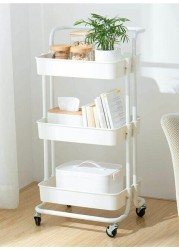 3-Tier Rolling Shelves Metal Cart Organizer White 85x45x35centimeter