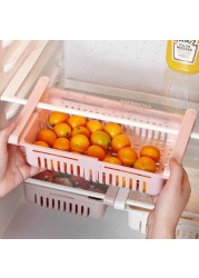 Generic-Kitchen PP Storage Box Food Fruit Container  Organizer Rack Pull-out Drawer Stretch Refrigerator Storage Basket Pink