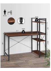 IBAMA Home Office Desk With 4 Tier Shelves, Work Study Gaming And Writing Table With Storage Bookshelves Modern Wood And Steel Frame Compact Workstation