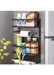 Generic-LSF2019052 Kitchen Rack Fridge Organizer Refrigerator Side Shelf Magnetic Fridge Organizer Paper Towel Holder Spice Jars Rack Kitchen Storage Seasoning Jars Organizer Refrigerator Shelf Storage