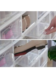 Doreen 6Pcs Shoes Storage Box Stackable Foldable Plastic Shoes Holder Cabinet Transparent Shoes Organizer Case Clear Drawer (white)(GC924A)