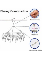 Stainless Steel Hanging Drying Rack Laundry Drip Hanger with 20 Clips for Drying Socks, Baby Clothes, Bras, Towel, Underwear, Hat, Scarf, Pants, Gloves