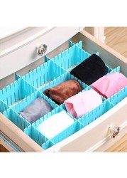 Drawer Divider 4-piece Drawer Divider blue DIY plastic mesh plastic adjustable drawer partition household storage cosmetic socks underwear storage bag suitable for clothing, kitchen and office