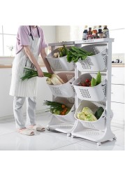 3 - Tier Storage Rack with Wheel for Vegetable toys organization Laundry Basket White