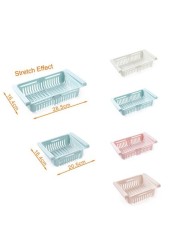 Generic-Kitchen PP Storage Box Food Fruit Container  Organizer Rack Pull-out Drawer Stretch Refrigerator Storage Basket Blue