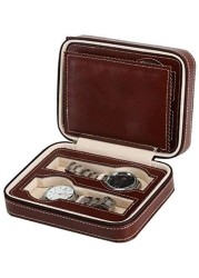 Generic 4 Slots Brown Zippered Watches Box Travel Case Storage Watch Organizer Collection Pu Leather