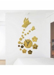 Generic Butterfly And Flower Wall Clock 3D Acrylic Mirror Sticker Gold 41X70cm