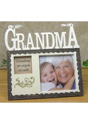 Banberry Designs Grandmother Picture Frame - Grandmas Are Angels On Earth Saying - Tan Resin Photo Frame For Grandma