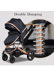 Babyfond Luxury 4 in 1 Baby Stroller High Landscape Mobility Light Stroller Newborn Baby Stroller Two-Way Folding Baby Shock Absorbing Car Sending Bag