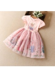 Summer 2022 Cartoon Girls Dress Princess Elsa Baby Dresses Toddler Kids Short Sleeve Cute Party Dresses