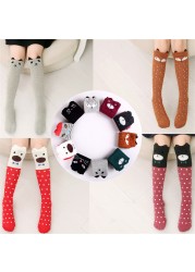 Fashion Kids Girls Knee High Socks New 3-12Years Children Cotton Straight Cat Ears Cartoon Long Tube Leg Warm Socks Child