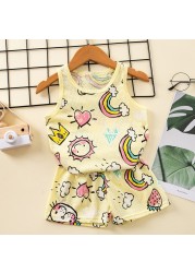 Baby Kids Pajamas Sets Cotton Boys Pajamas For Girls Sleeveless Hollow Dinosaur Tshirt Short Summer Pajama Suit Children Clothes