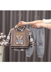 OLEKID 2022 New Spring Autumn 3pcs Boys Clothes Set Cartoon Bear Sweater Sweater Long Sleeve Shirts Cotton Pants Baby Boys Clothes