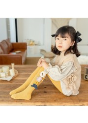 Cotton Tights for Girls Cute Cartoon Rabbit Children Pantyhose Soft Knitted Kids Tights Ribbed Striped Kids Stockings 3-12 Years