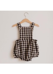 Newborn Baby Boy Girl Romper for 0-2Y Summer Cotton Linen Baby Jumpsuit Plaid Sleeveless Backless Solid Baby Outfits Clothes