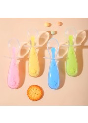 Children Training Spoon With Suction Cup Baby Cutlery Infant Feeding Liquid Silicone Non-slip Baby Spoon Utensils