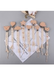 Safety Braided Cotton Rope Baby Toddler Doll Pacifier Soother Nipple Chain Strap Holder Handmade Wooden Pacifier Clips