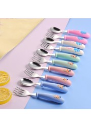 Baby Kids Cartoon Cute Spoon Fork Stainless Steel Tableware Training Learn Food Feeding Scoop Fork Utensils For Baby