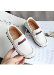 Boys Girls Moccasins Soft Bottom Casual Leather Shoes Kids Loafers Children Metal Wedding Autumn Fashion Flats Boat Sneakers