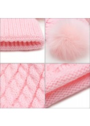 New Newborn Baby Kids Girls Boys Hat Scarf Winter Warm Knit Hat Furry Balls Pompom Solid Warm Cute Lovely Beanie Hat Gift Set