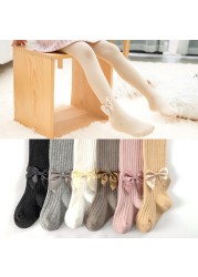 Girls Cotton Knitted Tie Socks High Waist Baby Tights 0-8 Years Winter Winter Tights