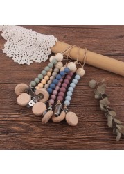 Wooden Baby Infant Toddler Doll Pacifier Silicone Soother Nipple Clip Chain Strap Baby Holder Chew Baby Teether Teething