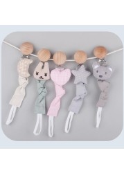 Baby Teether Buckle Beech Wood Cotton Linen Pacifier Chain Dummy Nipple Soother Holder Leash Belt for Newborn Babies