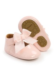 Newborn Baby Shoes Baby Boy Girl Shoes Girl Classic Bowknot Rubber Sole Anti-slip PU Leather Dress Shoes First Walker Toddler Crib Shoes