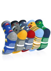 5 Pairs Non-slip Cute Cartoon Children Socks Spring Autumn Cotton Warm Breathable Boys Girls Absorb Sweat Sock for 0-8 Years