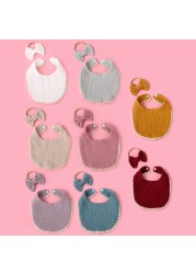 2pcs Baby Saliva Towel With Hairband Set Newborn Soft Cotton Gauze Lace Bib Infant Gauze Saliva Suqare Stuff Burp Cloth Kit