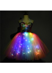 Girl Unicorn Dresses for Girls Tutu Princess Party Dresses with LED Lights Flower Birthday Party Cosplay Costume Girls Clothing