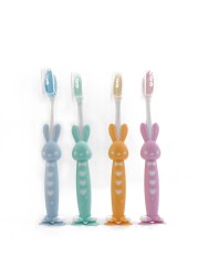 4pcs/set Baby Cartoon Silicone Toothbrush Cute Rabbit/Bear Shape Soft Fur Brush With Suction Seat Dental Health Tooth Brushes