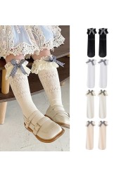 Baby Breathable Lolita Lace Socks Children Kids Bowknot Middle Tube Socks Spring Summer Autumn Warm Stocking Knee High