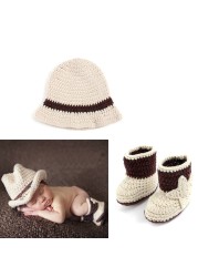 Newborn Baby Cute Cowboy Crochet Knit Costume Prop Outfits Photo Photography Baby Hat Photo Props Outfit