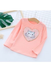 Long Sleeve Children Kids Girls T-shirt Unicorn Sequin Cotton Tops Tees Tops Fashion Girls Clothes