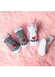 Spring Autumn Baby Cotton Socks Soft Cute Love Mama Girls Boys Floor Socks for 0-6 Months Newborn Baby Stripe Newborn Stuff