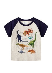 Boys Summer Clothes Children T-shirt Dinosaur Printing Kids Striped Embroidery Tops Boy Cotton T-Shirts Baby Cartoon Tee Clothes