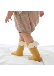 Baby Girls Socks Cute Angel Wings Knee High Socks Princess White Non-slip Socks For 0-3 Years Newborn Baby Socks